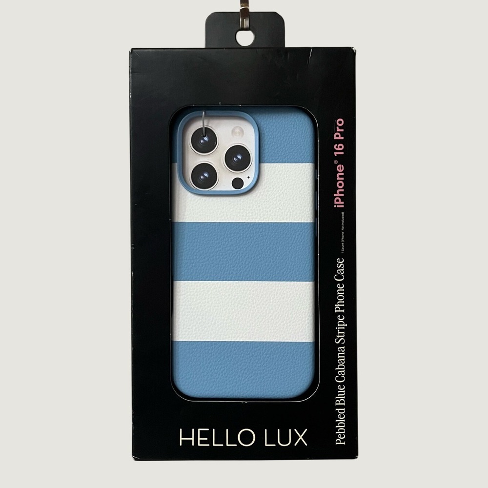 Hello Lux iPhone 16 Pro Blue Cabana Stripe Pebbled Phone Case New In Box
